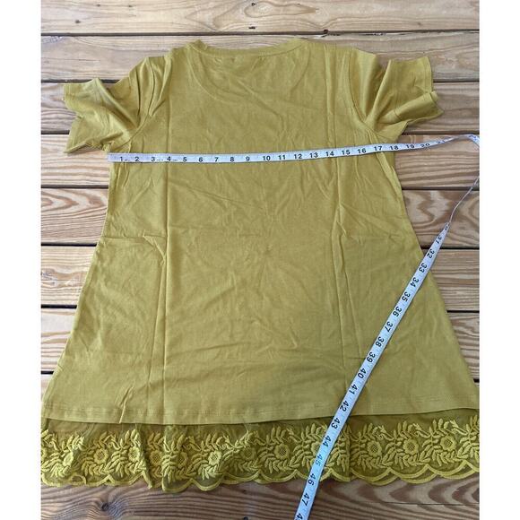 NEW LOGO by Lori GoldsteinLace Hem Cotton Modal Top Size Small Women’s Mustard - Picture 6 of 7
